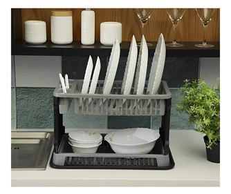 Scurgator de vase cu 2 nivele, imitatie ratan, Gri ABYZ®™