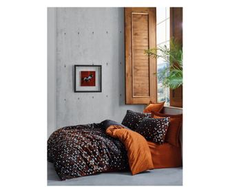 Set lenjerie de pat dublu 4 piese 100% bumbac ranforce cu imprimeu Colin Cinnamon Cotton Box