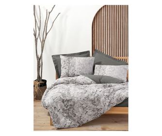 Set lenjerie de pat dublu 4 piese 100% bumbac ranforce cu imprimeu Odin Brown Cotton Box