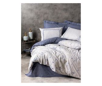 Set lenjerie de pat dublu 4 piese 100% bumbac ranforce imprimeu floral Nitsa Dark Blue Cotton Box