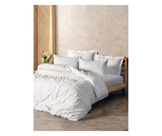 Set lenjerie de pat dublu 4 piese 100% bumbac ranforce Plaid White Cotton Box