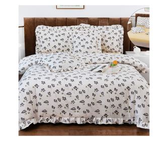 SET LENJERIE DE PAT DUBLU, 6 PIESE, CU ELASTIC, BUMBAC SATINAT FIN CU VOLANASE, CASA DE VIS ONLINE, VOL-032