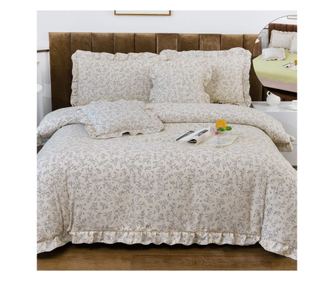 SET LENJERIE DE PAT DUBLU, 6 PIESE, CU ELASTIC, BUMBAC SATINAT FIN CU VOLANASE, CASA DE VIS ONLINE, VOL-033