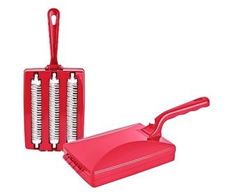 Perie pentru covoare, 3 roti, model simplu, maner detasabil, 16 x 12 cm, culoare rosu