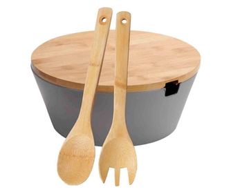 Kesper 32600 castron de salata si 2 set de tacamuri, 1,5 l, 26x11 cm, melamina, bambus, gri