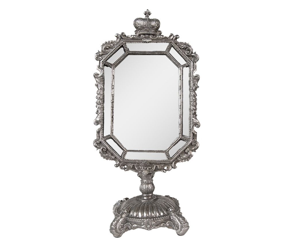 Srebrno namizno ogledalo iz poliresina 15x10x31 cm