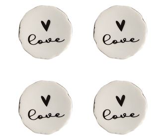 Set od 4 keramičke ručke za namještaj crne i bež boje Love 4x3/6 cm