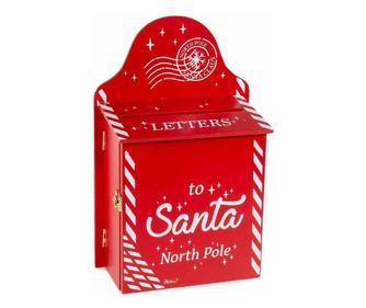 Karácsonyi postaláda, fa, piros és fehér, 20,5x10,5x32 cm