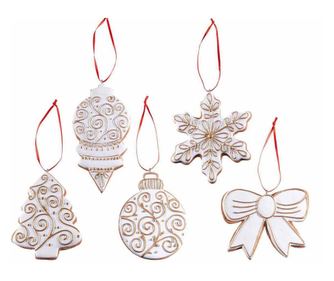 10 darabos fehér és arany színű műgyanta karácsonyfadísz készlet, 6,5x12 cm
