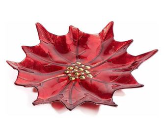 Σετ 2 Γυάλινα Πιάτα Κόκκινα και Χρυσά 33 εκ.