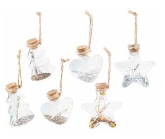 12 darabos átlátszó üveg karácsonyfa dísz szett, 4x6 cm