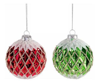 12 darabos karácsonyfa üvegdísz készlet, zöld, piros, fehér, 8 cm