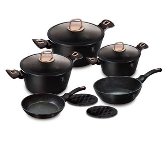 Set oale si tigai 10 piese cu capace Black Rose Collection Berlinger Haus BH 8168, antiaderente, strat titan, negre