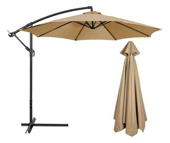 Vrtni dežnik premera 300 cm, stojalo za noge, nastavljiv, vodoodporen, jeklena konstrukcija, tan