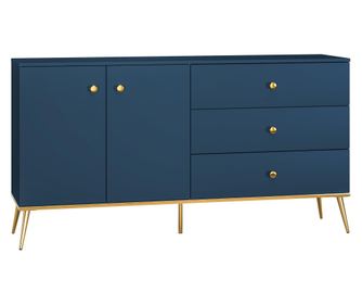 PŘÍBORNÍK, FURNLUX CLASSIC, MARINE, 160x40x85cm, MODRÁ, DŘEVĚNÉ KONSTRUKCE