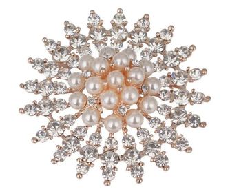 Brosa dama eleganta, Elegant Pearls, model perle acrilice si pietricele, auriu