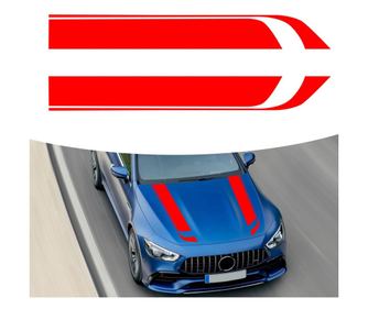 Комплект от 2 самозалепващи се стикера Tuning, модел "Hood Stripes V1", размер 85 х 12 см, цвят Червен