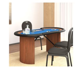 Покер маса за 10 играча с поставка за чипове синя 160x80x75 см