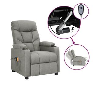 Električni zložljiv masažni fotelj, svetlo siva, tekstil