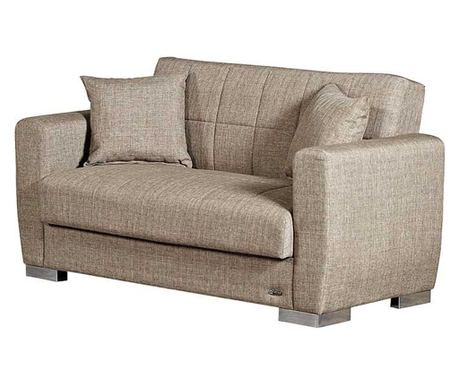 Canapea extensibila August, 2 locuri, material textil, maro deschis, lada depozitare
