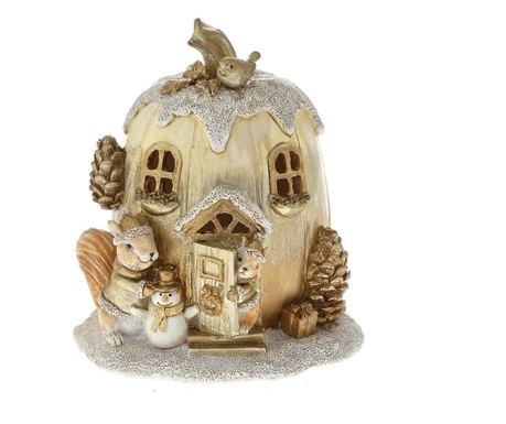 Decoratiune Craciun model Casa Dovleac cu lumini, 12x11x14 cm, auriu