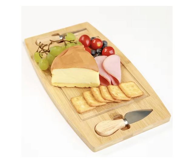 Set platou de branzeturi cu 2 ustensile pentru servire, Dreptunghiular, din lemn, dimensiuni 33x19x1.5 cm ABYZ™