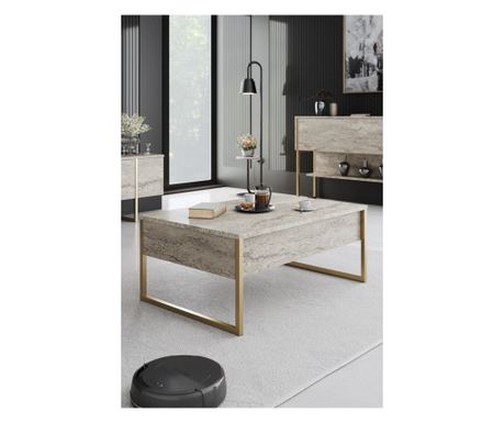 Stolik kawowy LUXE, kolor Travertine, kolor złoty