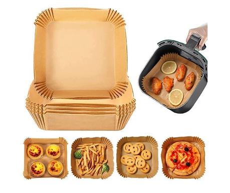 Комплект хартия за печене за фритюрник с горещ въздух, 50 броя, еднократна употреба, 20 см, кафяв цвят, квадратна форма