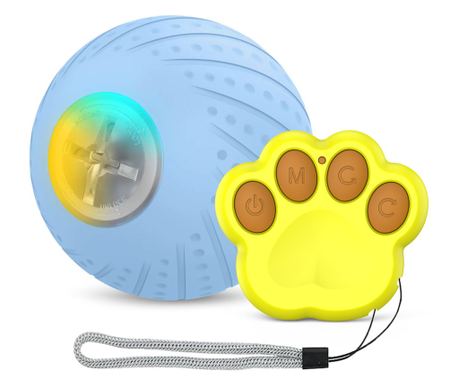 Jucarie inteligenta pentru animale ZEEVOS, interactiva, cu telecomanda, lumini LED, non toxic, incarcare usb, albastru