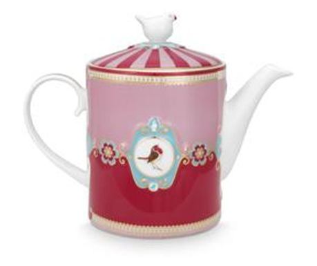 Porculanski čajnik, Pip Studio, Medallion Red-Pink, 1.3l, kolekcija Love Birds