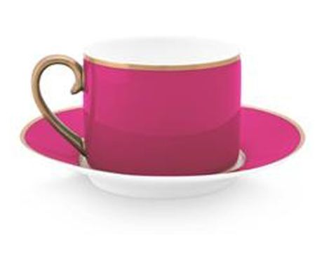 Чаша за еспресо с чинийка, Pip Studio, 220 ml, колекция Pip Chique, златисто-розово