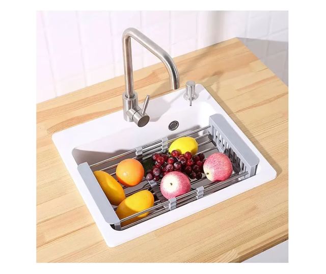 Cos multifunctional din otel inoxidabil pentru uscat vase de bucatarie, legume, Studio Casa, 47cm x 22.5cm