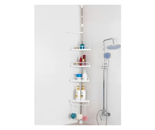 Raft pentru baie, dus reglabil, din metal, 4 rafturi plastic, cuier, 260 cm