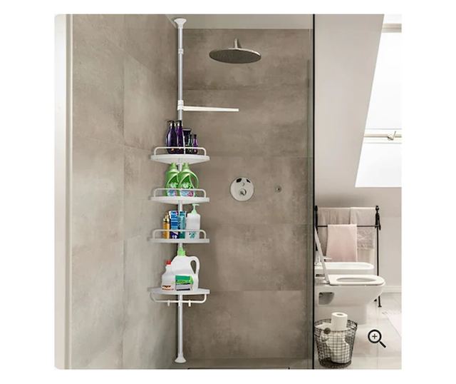 Raft pentru baie, dus reglabil, din metal, 4 rafturi plastic, cuier, 260 cm
