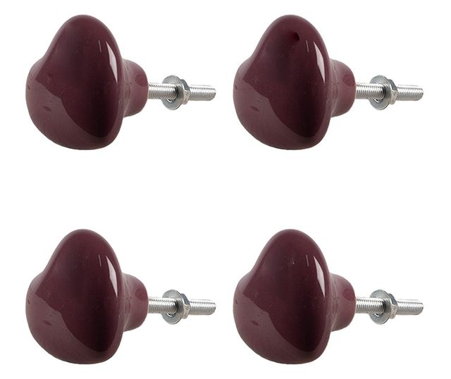 Комплект от 4 лилави керамични копчета за мебели със сърца 4x3/6 см