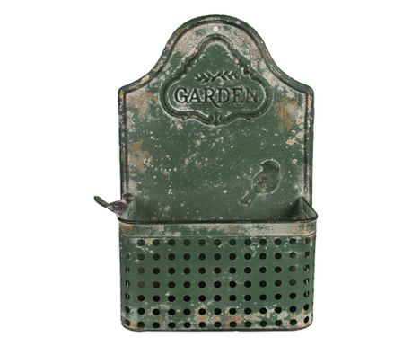 Античен зелен метален саксиен цветарник 29x13x45 см