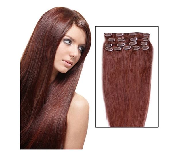 Podaljški/lasulje naravne clip-on, rdeča, 50 cm, 100 g