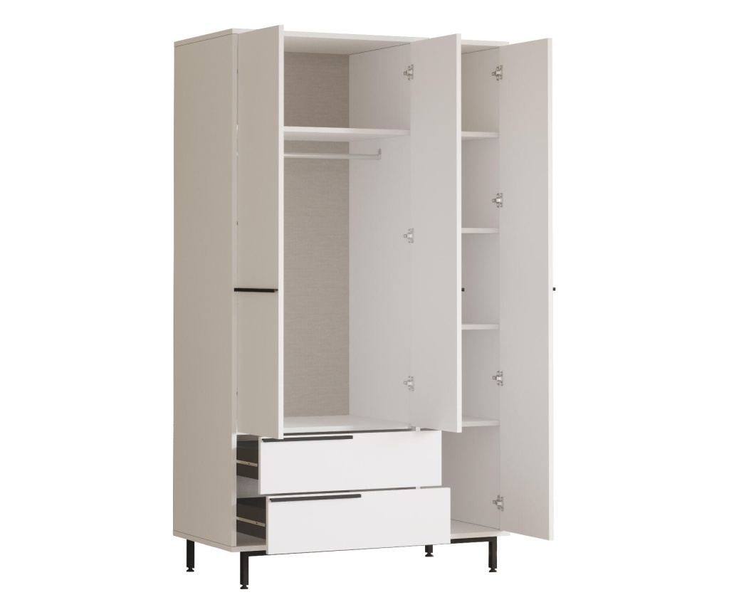 RUHÁSSZEKRÉNY, FURNLUX CLASSIC, OCEAN, 112x55x196cm, FEHÉR, MŰFA - 2