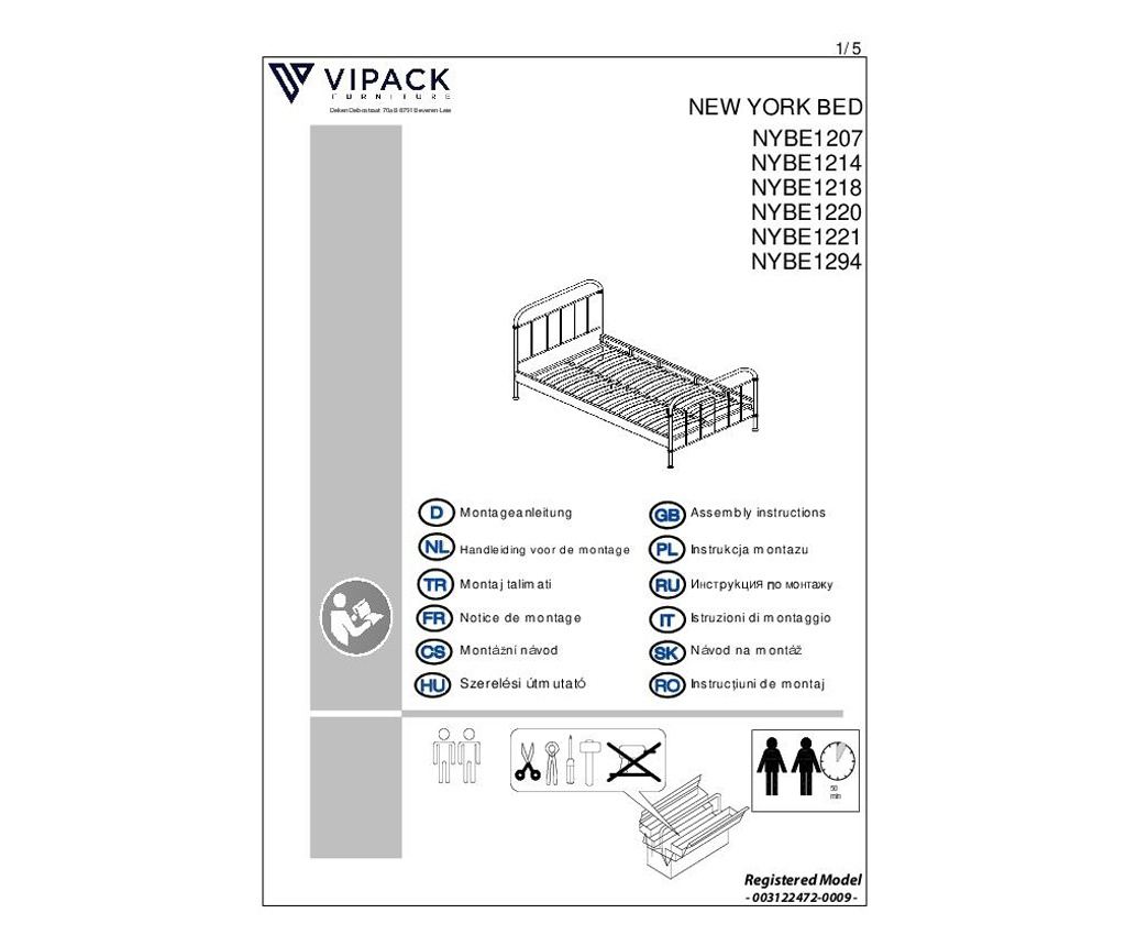 OKVIR POSTELJE, FURNLUX CLASSIC, NEW YORK, 129x210x111cm, ČRNA, KOVINA - 3