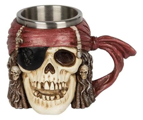 Pufo Crazy Pirate метална чаша за бира във формата на череп, 380 мл