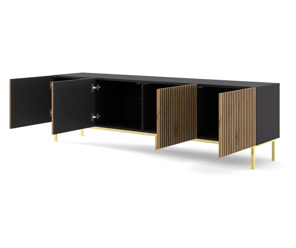 COMODĂ TV, FURNLUX CLASSIC, RAVENNA F, 200x42x58cm, NEGRU, LEMN PRELUCRAT - 2