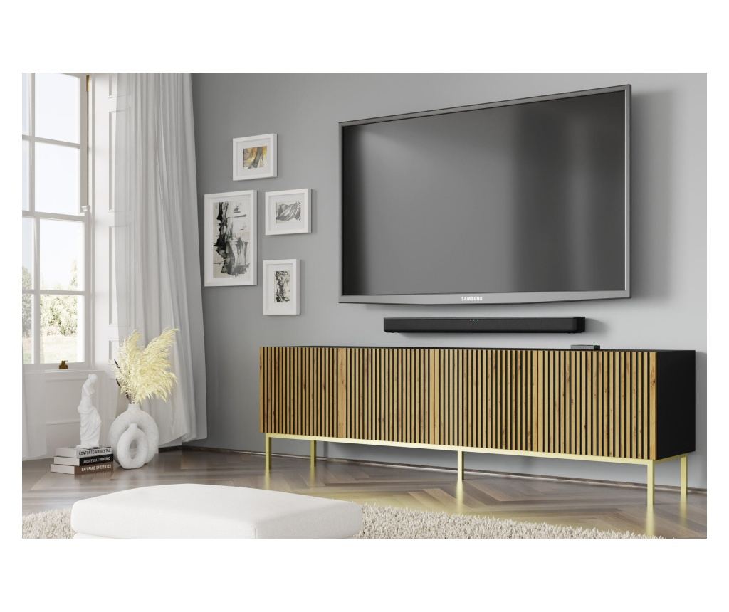 COMODĂ TV, FURNLUX CLASSIC, RAVENNA F, 200x42x58cm, NEGRU, LEMN PRELUCRAT - 3