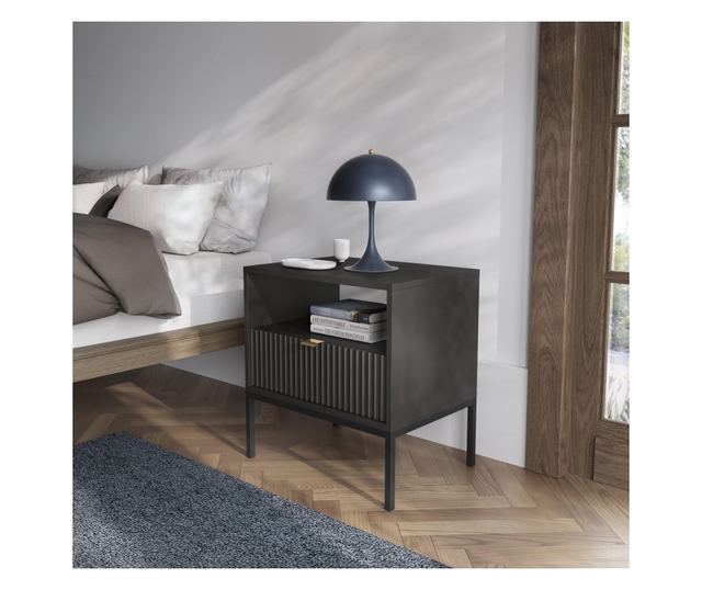 ÉJJELISZEKRÉNY, FURNLUX CLASSIC, AVON, 54x39x56cm, FEKETE, MŰFA