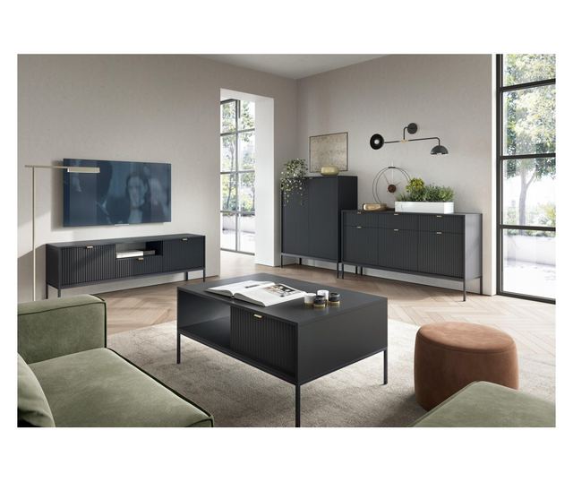 TV-ÁLLVÁNY, FURNLUX CLASSIC, AVON, 154x39x56cm, FEKETE, MŰFA