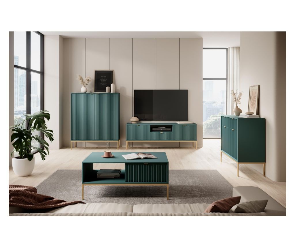 COMODĂ TV, FURNLUX CLASSIC, AVON, 154x39x56cm, VERDE, LEMN PRELUCRAT - 5