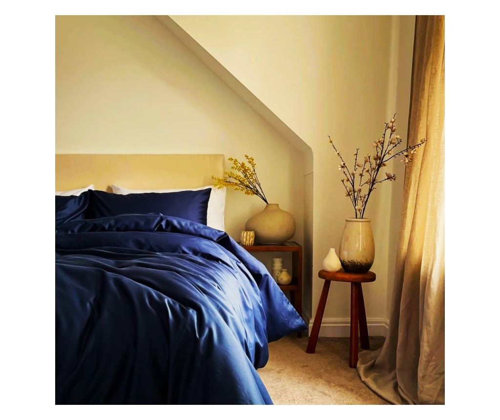 Lenjerie de pat Kotonia Home Hotel King Size, 100% bumbac, Damasc DeLux Saten, bleumarin - 2