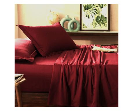 Lenjerie de pat Kotonia Home Hotel King Size, 100% bumbac, Damasc DeLux Saten, burgundy