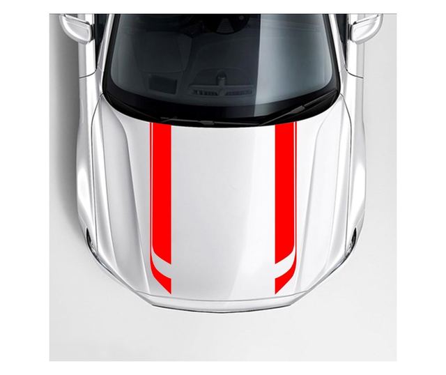 Комплект от 2 самозалепващи се стикера Tuning, модел "Hood Stripes V1", размер 85 х 12 см, цвят Червен