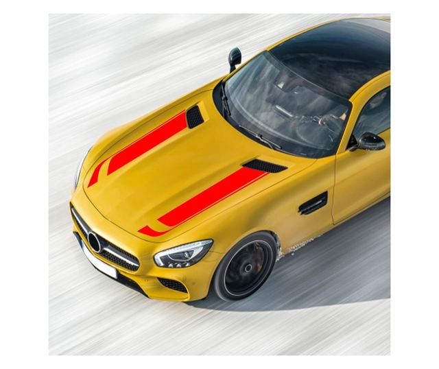 Комплект от 2 самозалепващи се стикера Tuning, модел "Hood Stripes V1", размер 85 х 12 см, цвят Червен