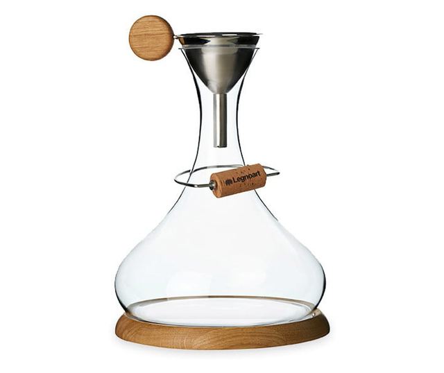 Legnoart boros dekanter ajándékkészlet, Langhe, 4 db, fúvott kristály dekanter, ólommentes, űrtartalom 2,5 L, tölgy prezentációs